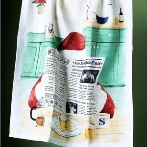 Anthropologie Breakfast With Santa Dish Towel NWT